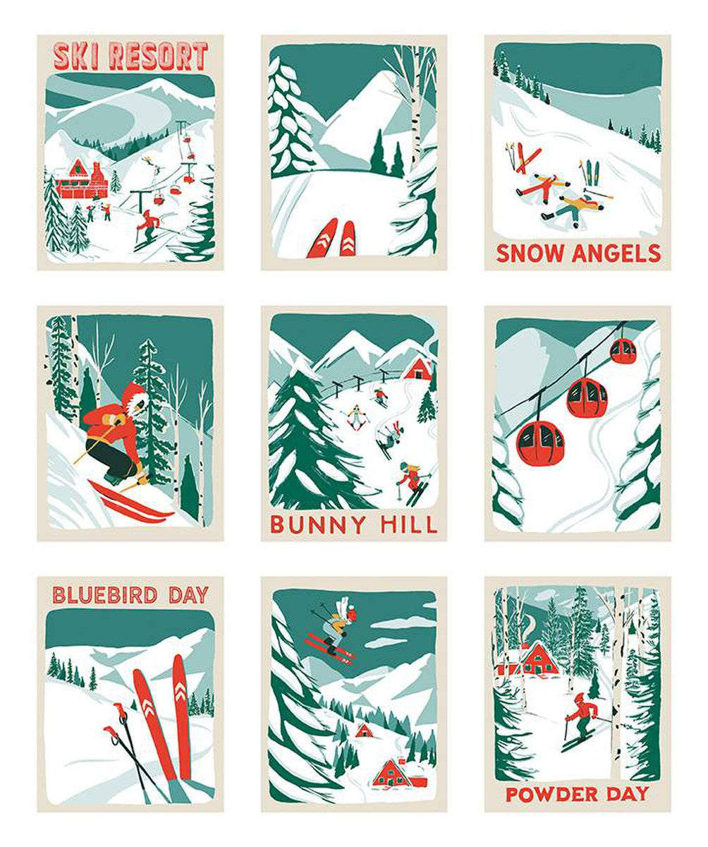 Fabric, SKI HILL - Ski Posters PANEL (by the panel)