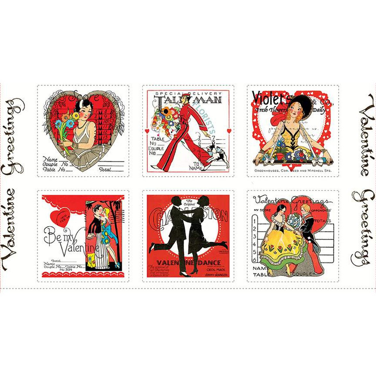 Fabric, Take Heart PANEL by J. Wecker Frisch - Valentine Greetings