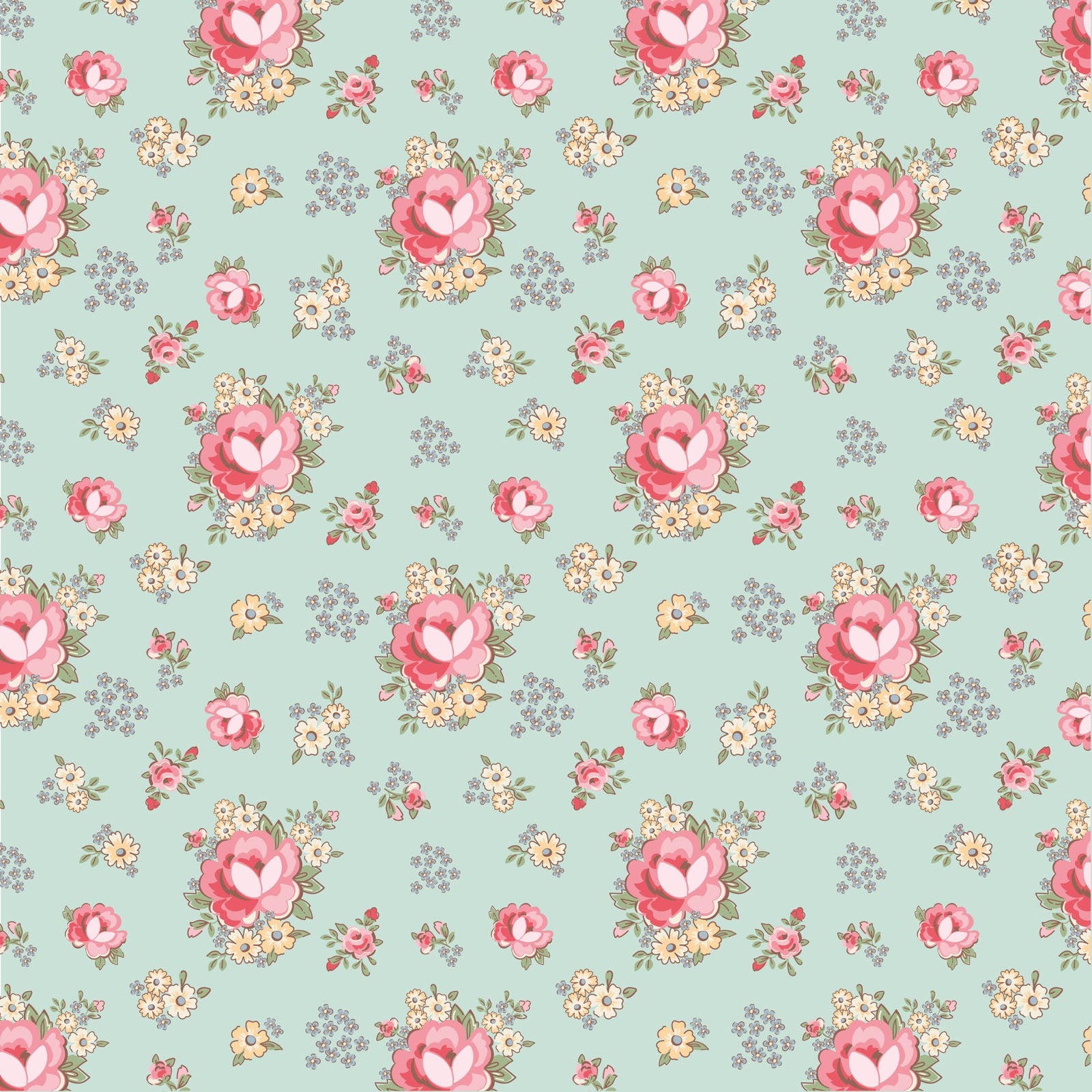 Fabric, Dots & Posies Primroses TEAL by Poppie Cotton (by the yard)
