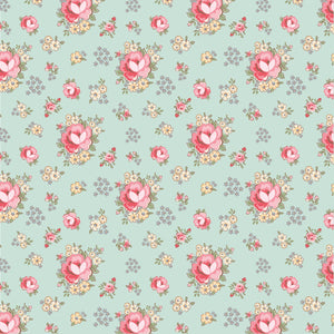 Fabric, Dots & Posies Primroses TEAL by Poppie Cotton (by the yard)