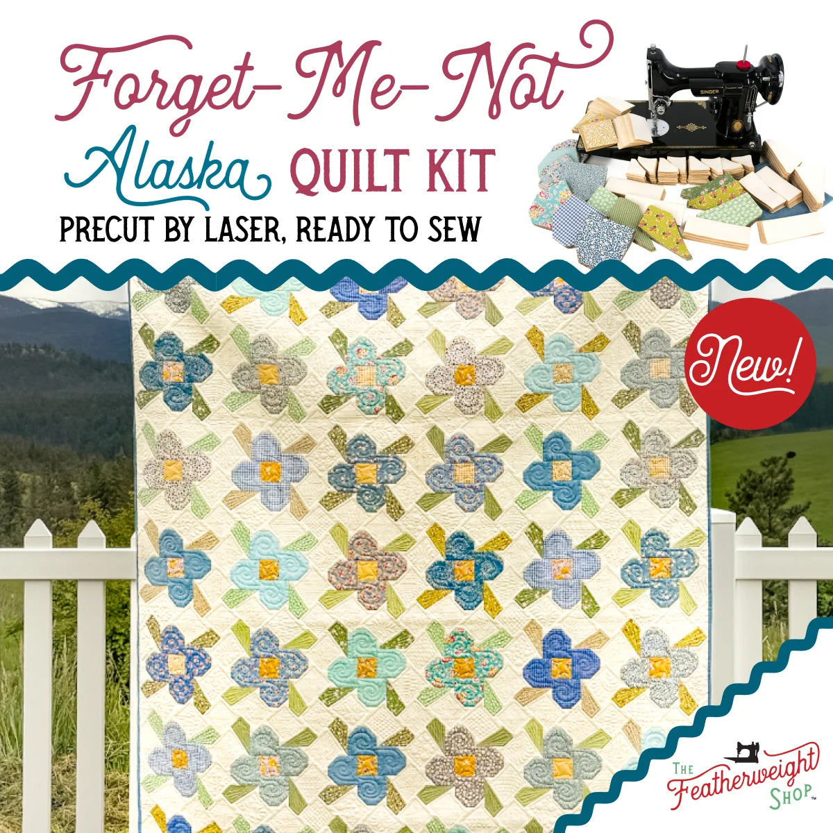 Quilt Kit, Laser Pre-cut - Forget-Me-Not Scrapflower Alaska Quilt Kit