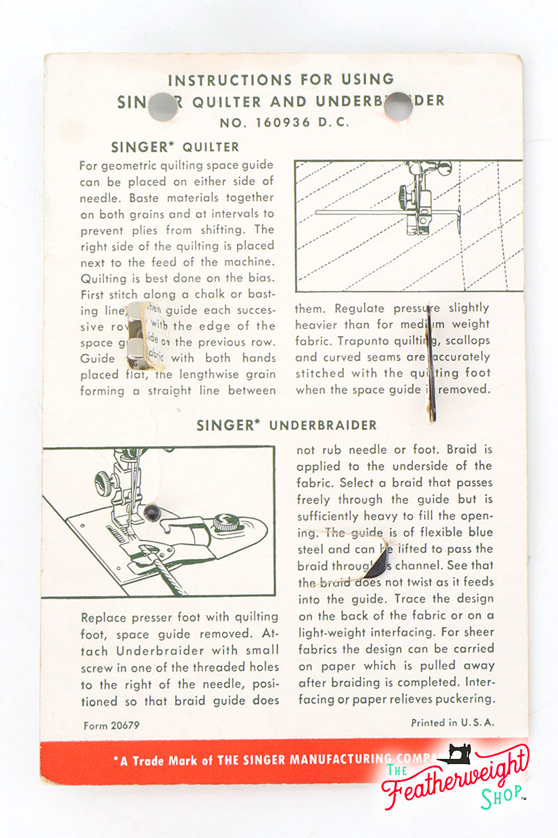 Underbraider and Quilt Guide Attachment Set, Singer (Vintage Original)