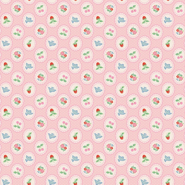 Fabric, Poppie Cotton Bluebells and Buttercups - Chirp and Charm PINK (by the yard)
