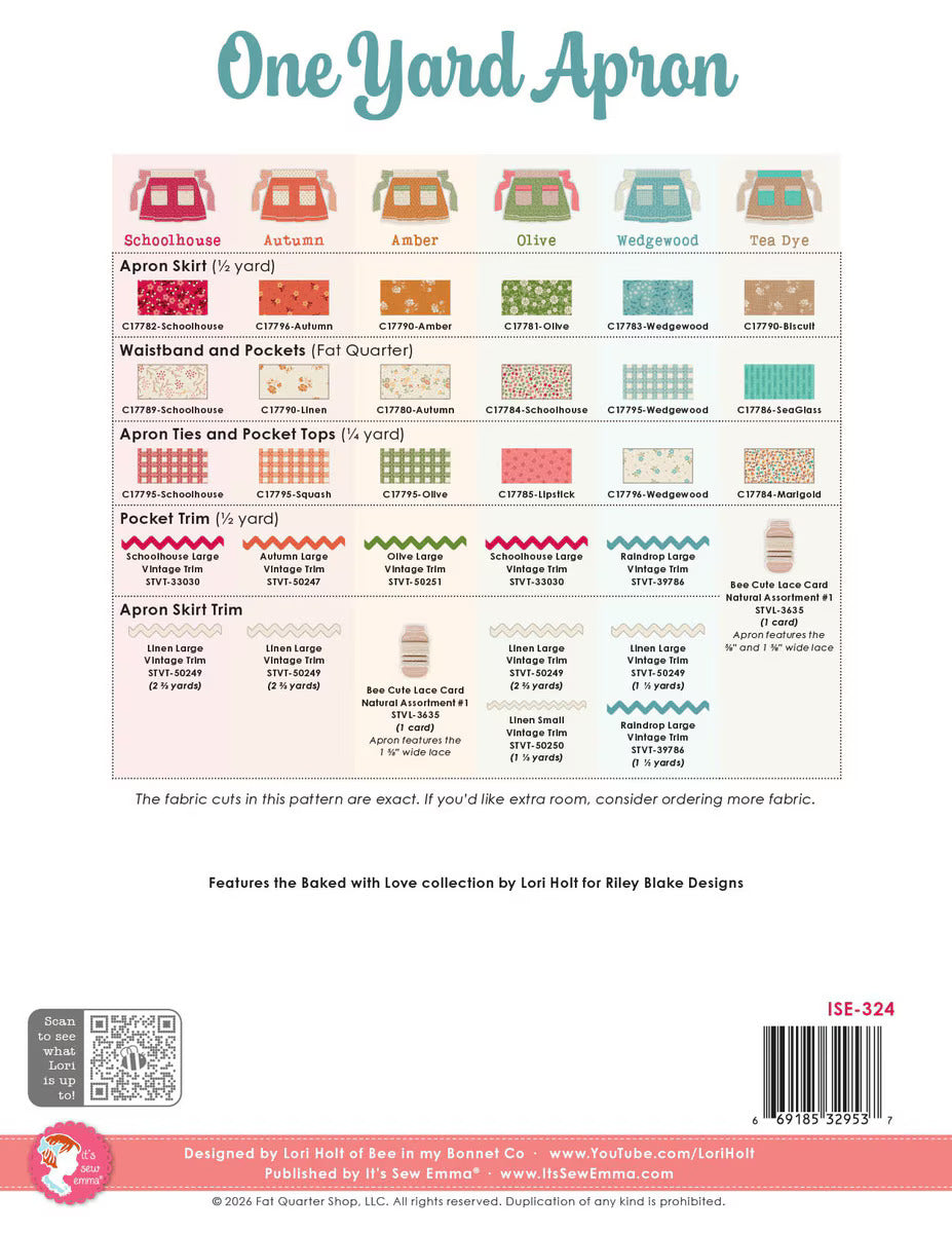 PATTERN BOOKLET, One Yard Apron by Lori Holt