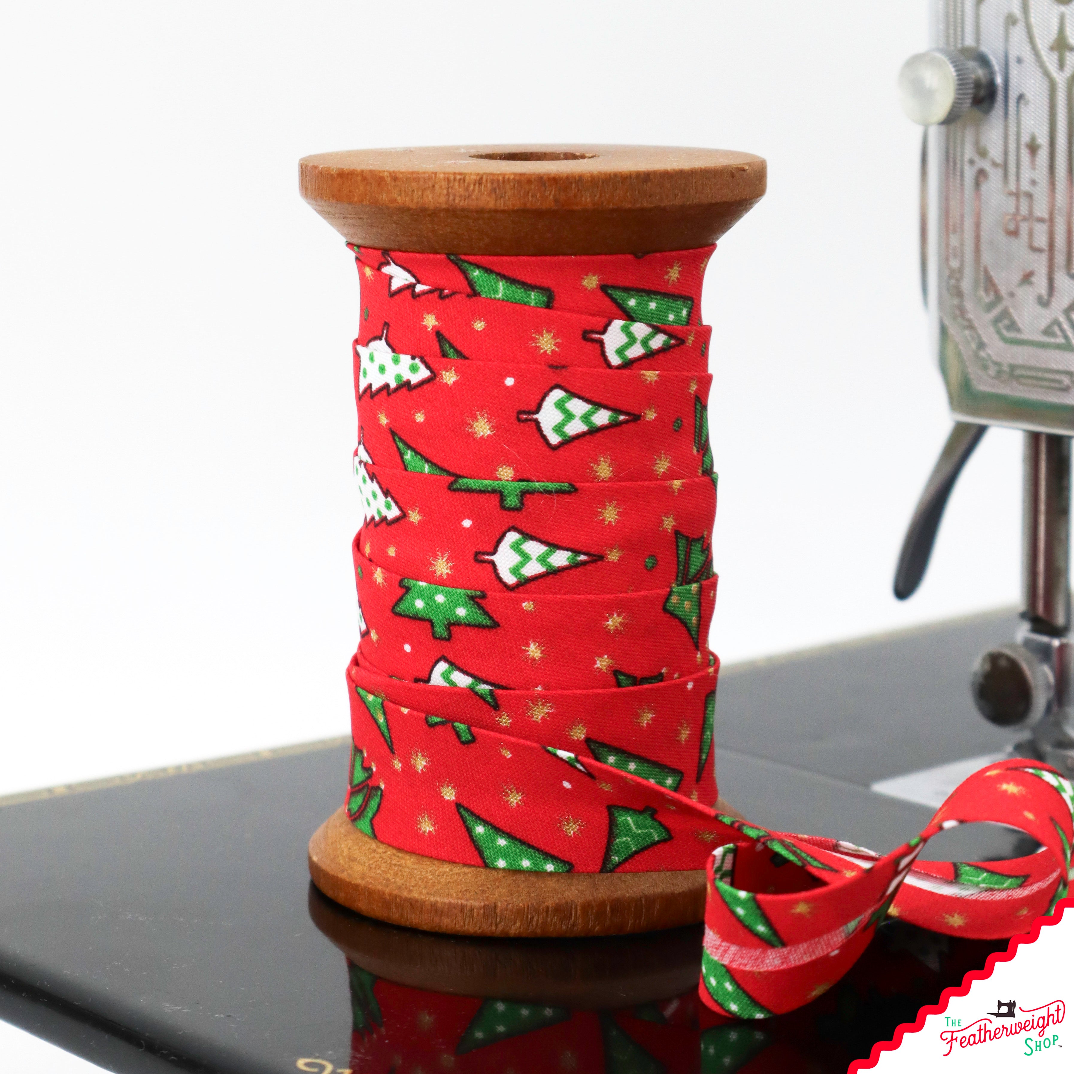 BIAS TAPE, Christmas Tree RED Single Fold (by the yard)