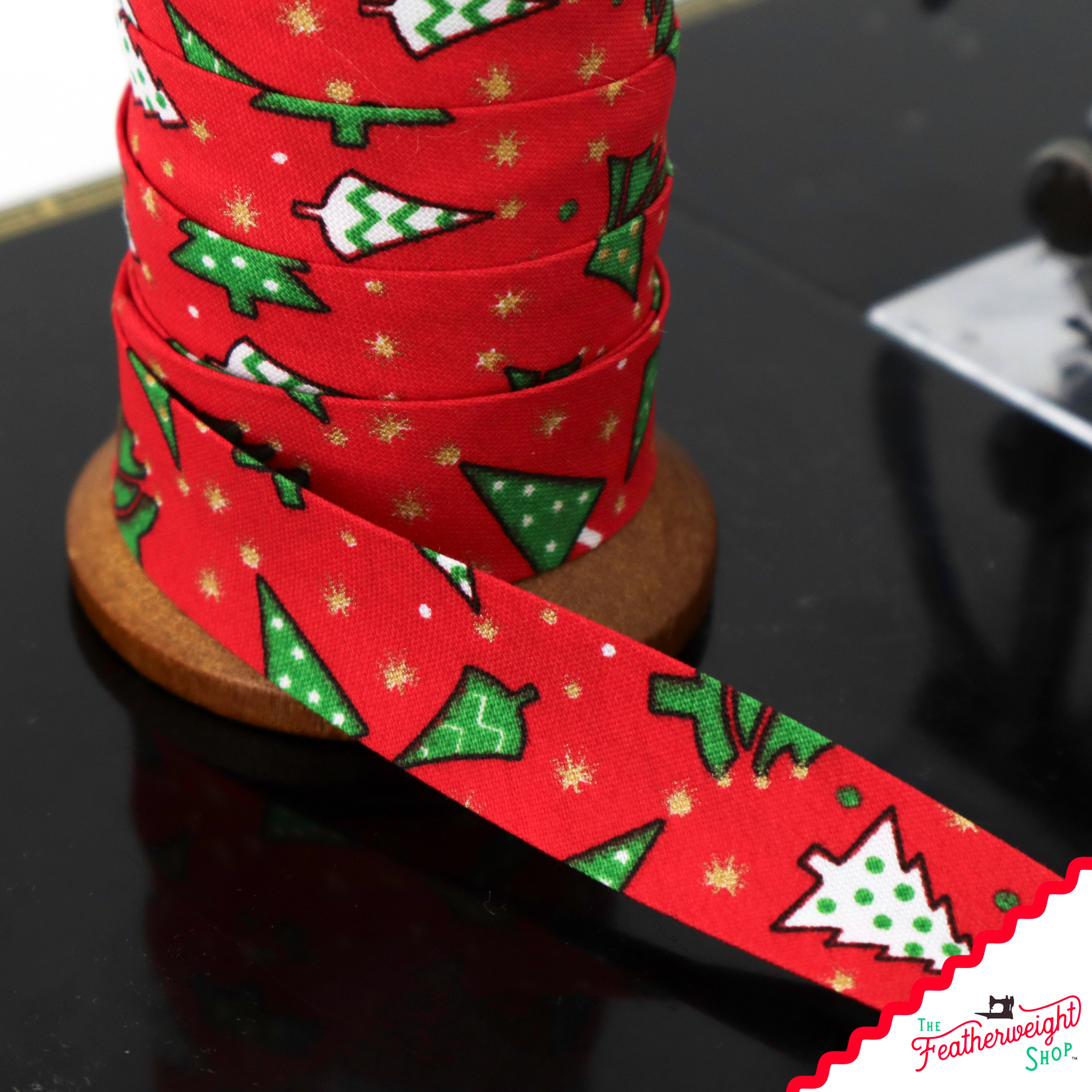 BIAS TAPE, Christmas Tree RED Single Fold (by the yard)