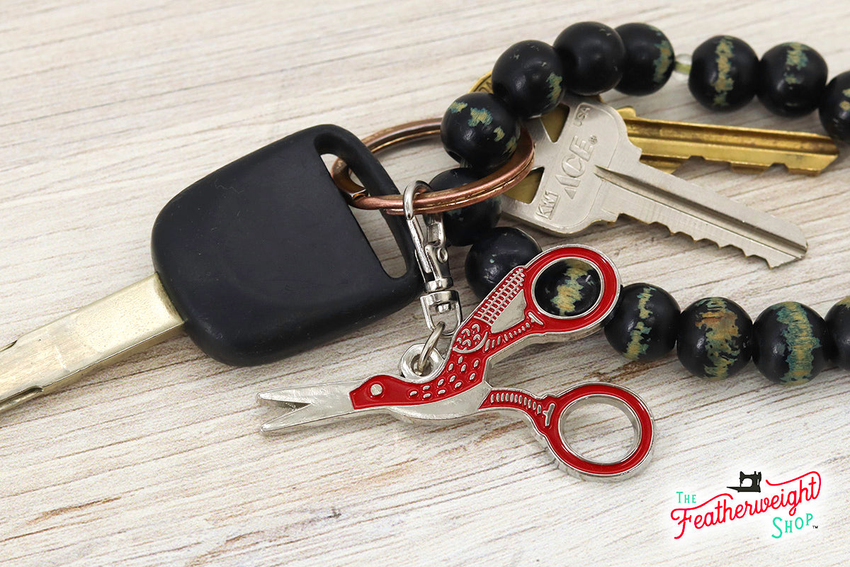Keyring & Keychain Enamel Happy Charm, Red Stork Embroidery Scissors by Lori Holt