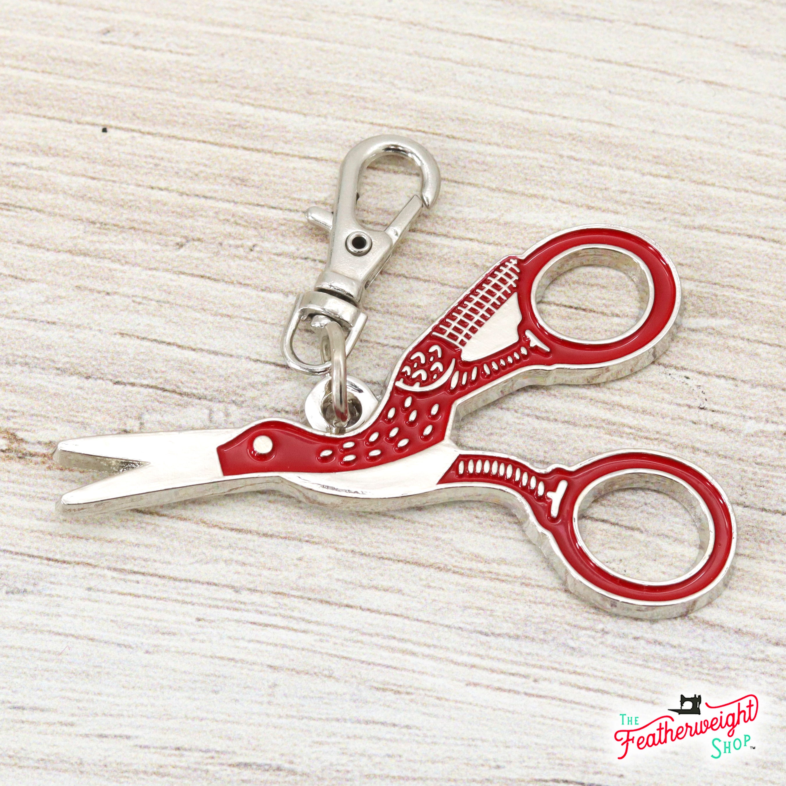 Keyring & Keychain Enamel Happy Charm, Red Stork Embroidery Scissors by Lori Holt