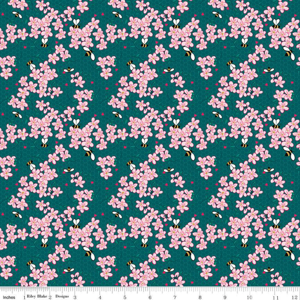 Fabric, Mint For You Valentine Floral Sparkle TEAL - (by the yard)