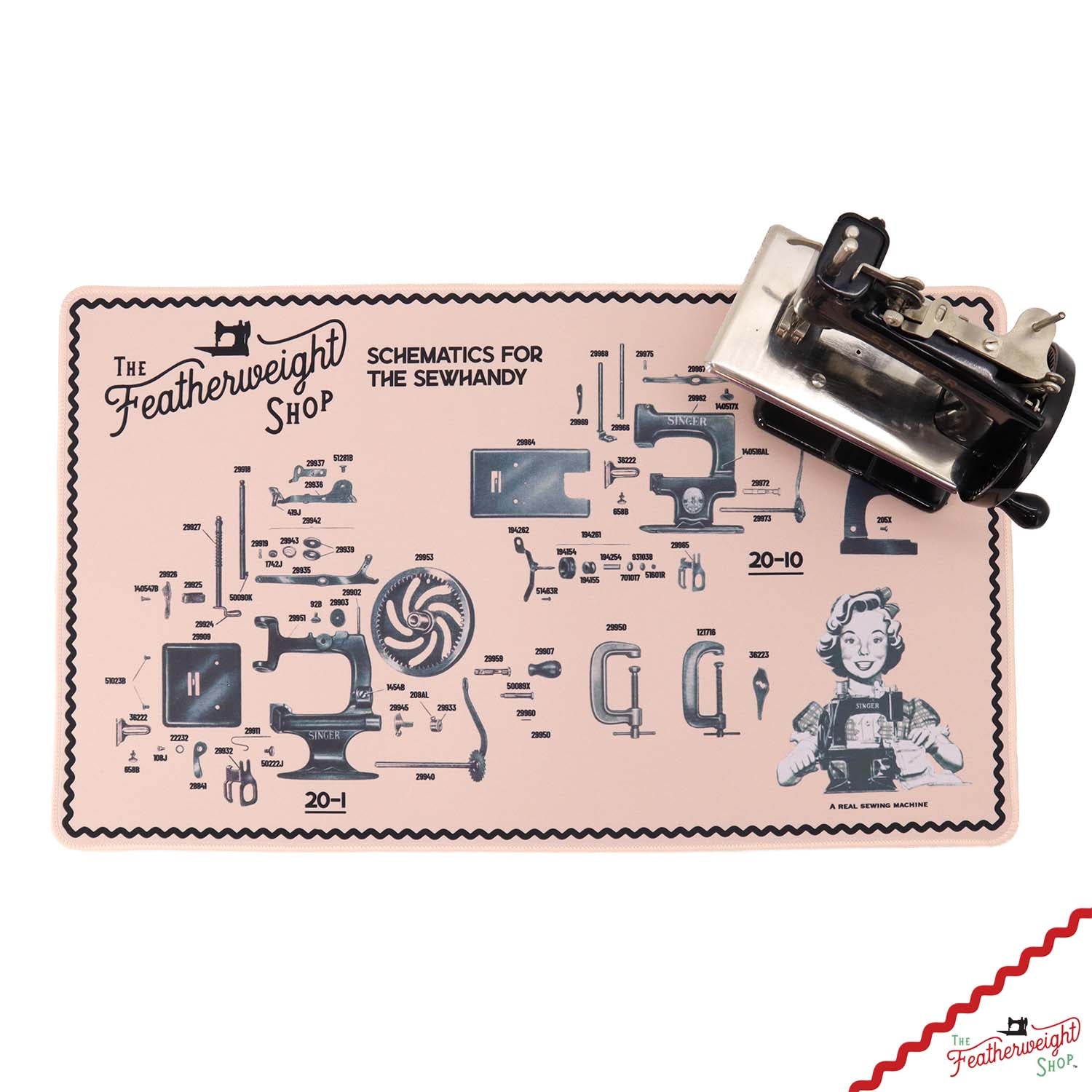 Sew Handy Servicing Mat — pink schematic for the Singer Sewhandy Model 20
