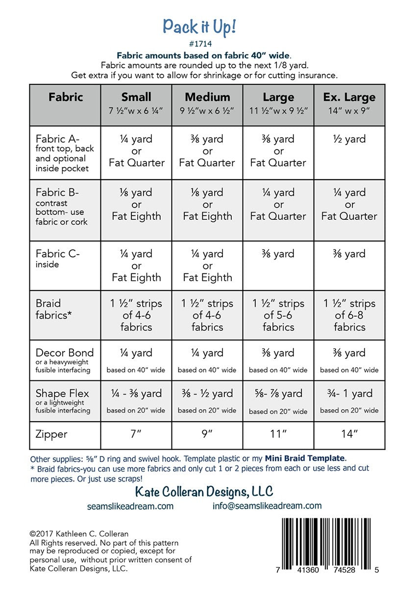 PATTERN, Pack It Up Zipper Pouch by Kate Colleran Designs