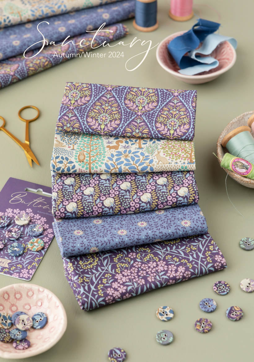 ドルチェ＆ガッバーナ アンサンブル ボタニカル　カシミヤ シルク パープル 36 Fabric, Sanctuary Eggplant and Blue by Tilda - FAT QUARTER BUNDLE