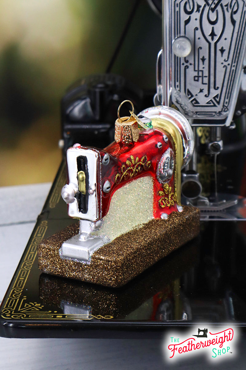 Christmas ORNAMENT, Antique Sewing Machine - Red Blown Glass by Lori Holt