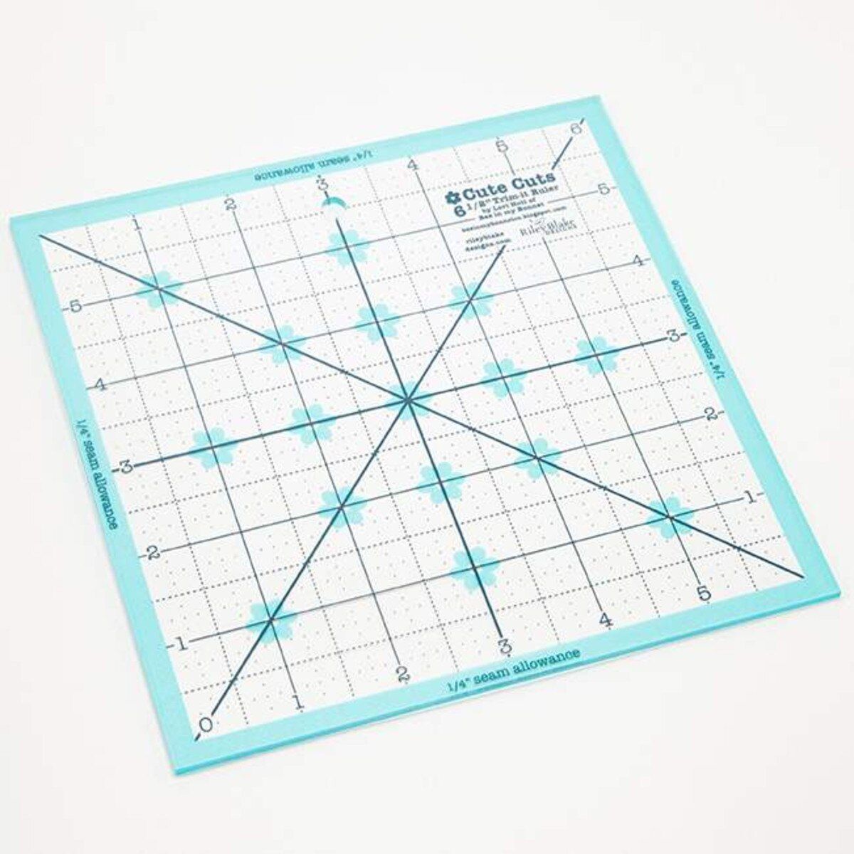 Cutting Ruler, Square TRIM-IT, BLUE 6 1/2" x 6 1/2" by Lori Holt Cute Cuts (with self-grips)