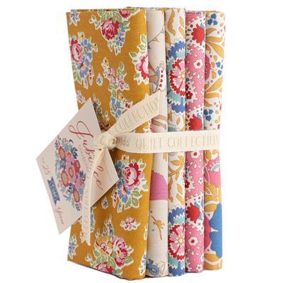Fabric, Jubilee by Tilda - FAT QUARTER BUNDLE (MUSTARD YELLOW & PINK, 5 Prints)