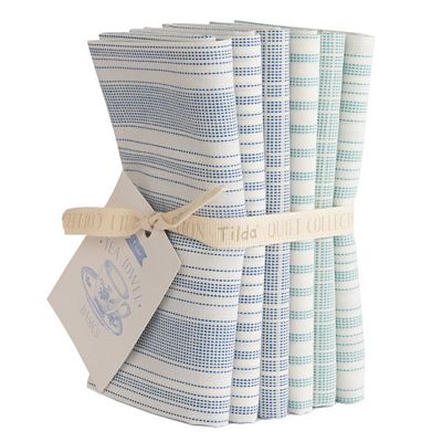 Fabric, Tilda Woven Tea Towel Basics Fat Quarter Bundle - BLUE & TEAL