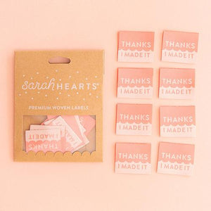 Labels, Thanks I Made It (PINK) Quilt Woven Sew-In Tags by Sarah Hearts
