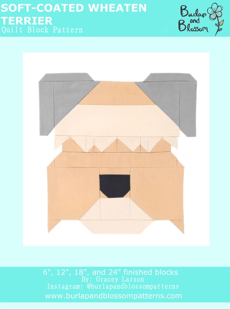 Pattern, Wheaten Terrier Quilt Block by Burlap and Blossom (digital download)