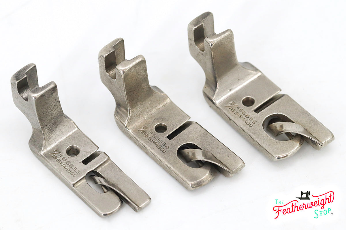 Singer Feller Hemmer Foot Attachment SET OF 3 - 1/16", 9/64" & 3/16" (Vintage Original)