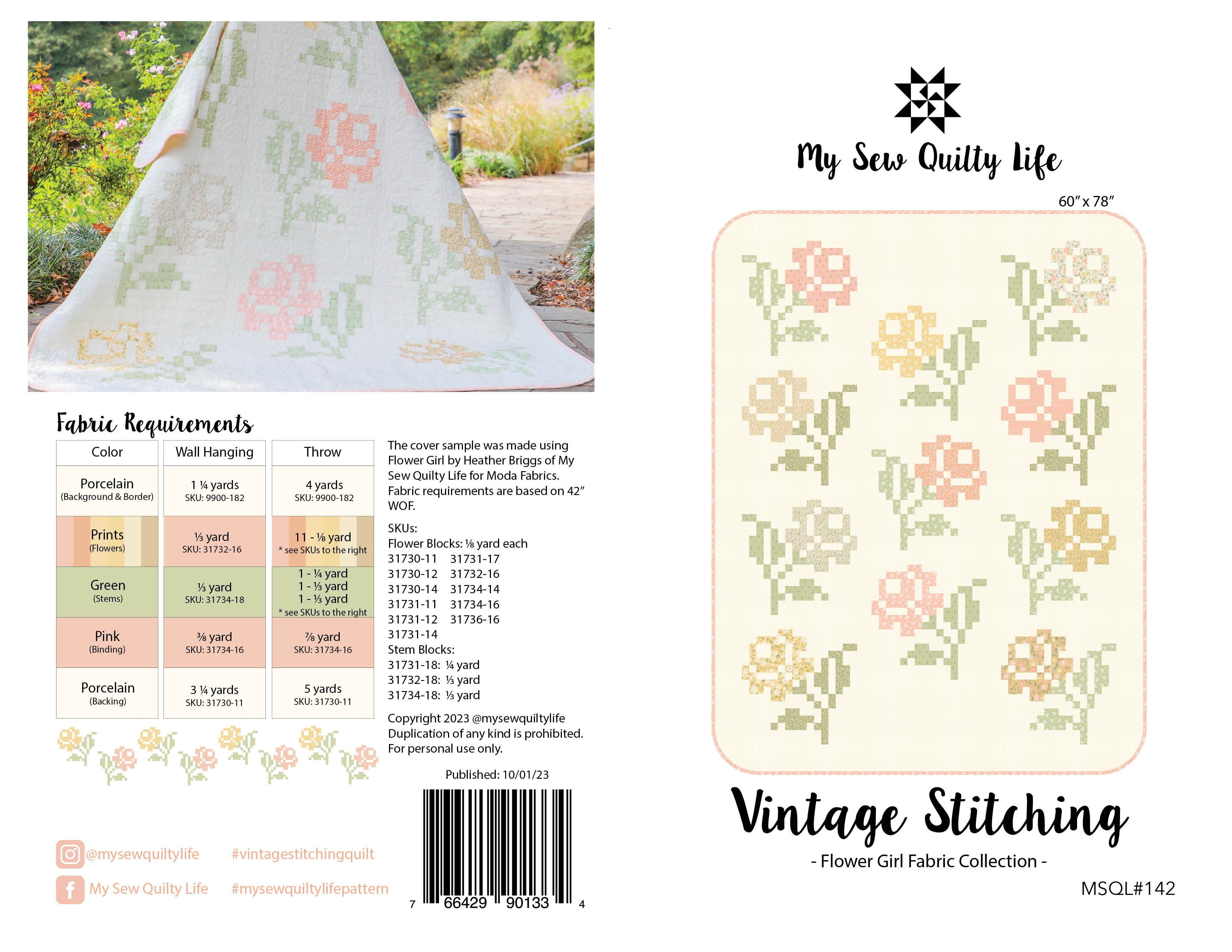 Pattern, Vintage Stitching Quilt by My Sew Quilty Life (digital download)