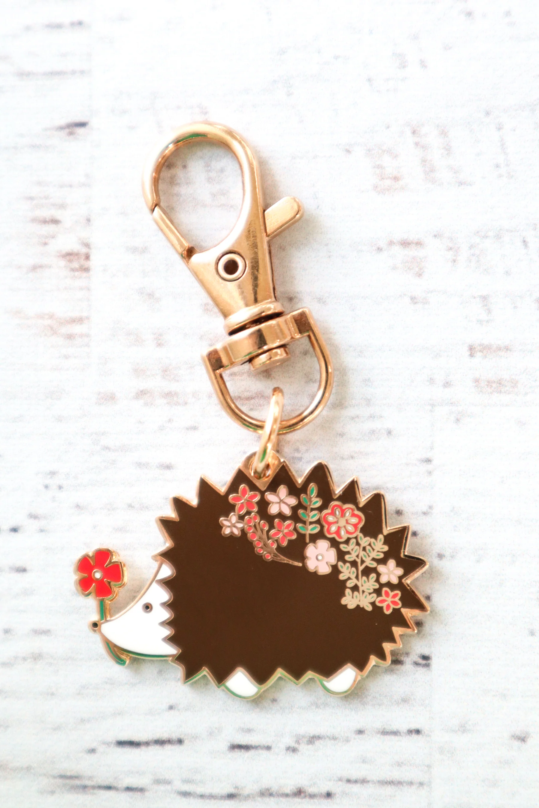 Keyring & Keychain Enamel Charm, FLORAL HEDGEHOG by Flamingo Toes