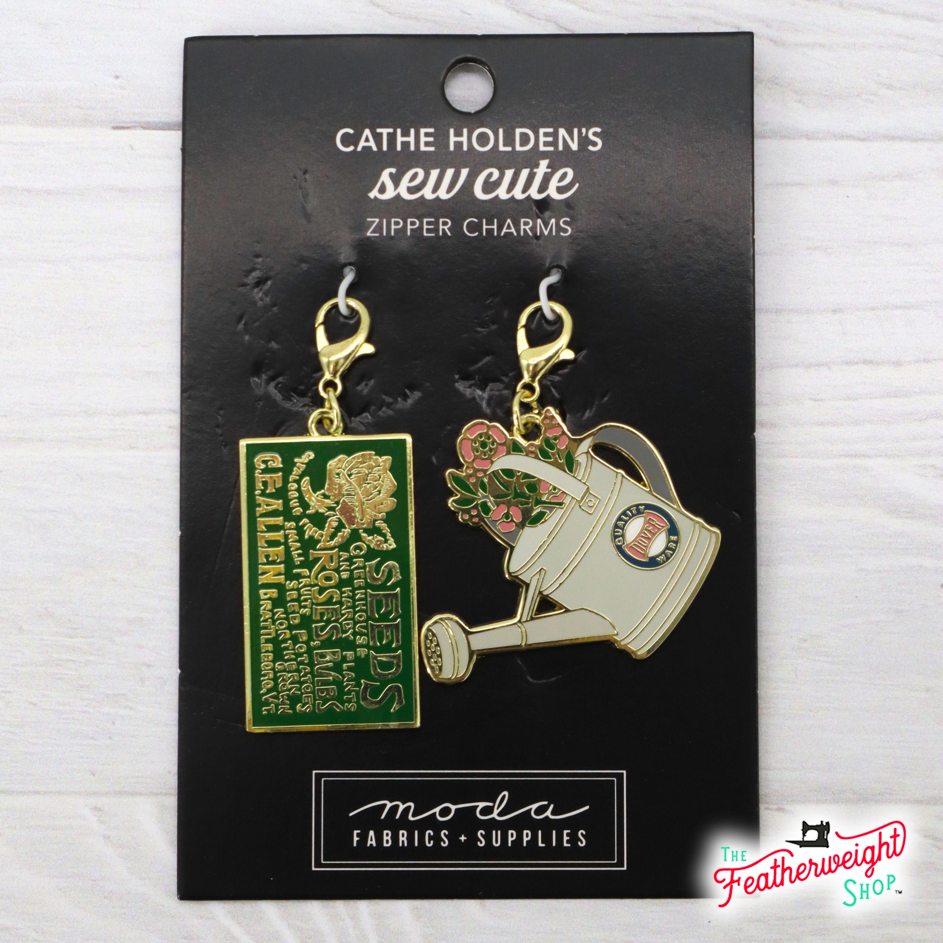Enamel Charm Zipper Pull - SEED PACKET & WATERING CAN by Cathe Holden