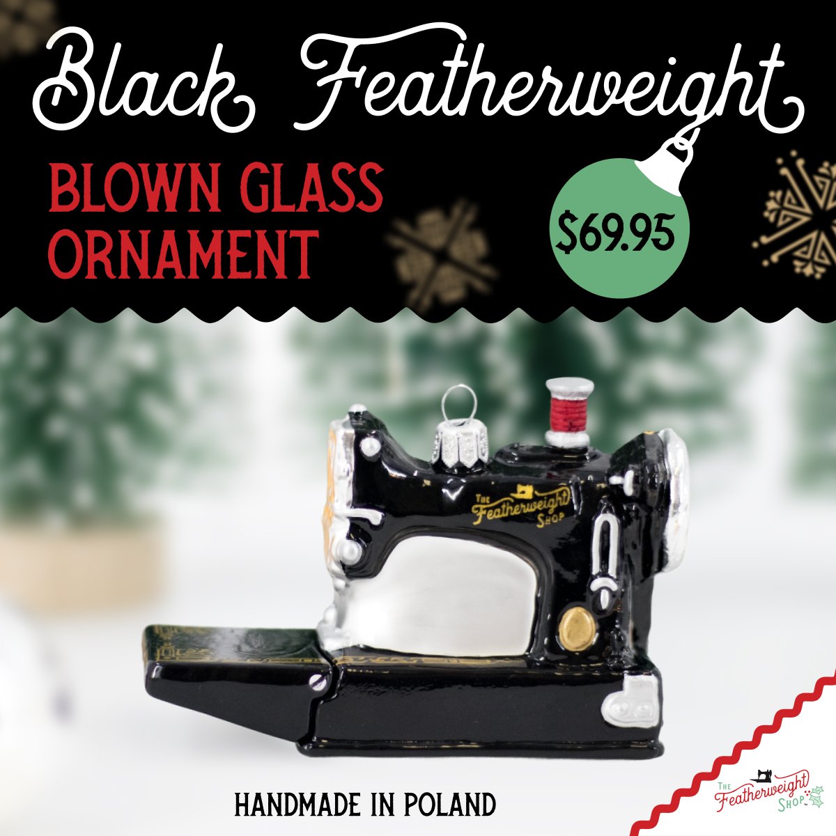 Christmas ORNAMENT, Singer Featherweight Blown Glass Collectible