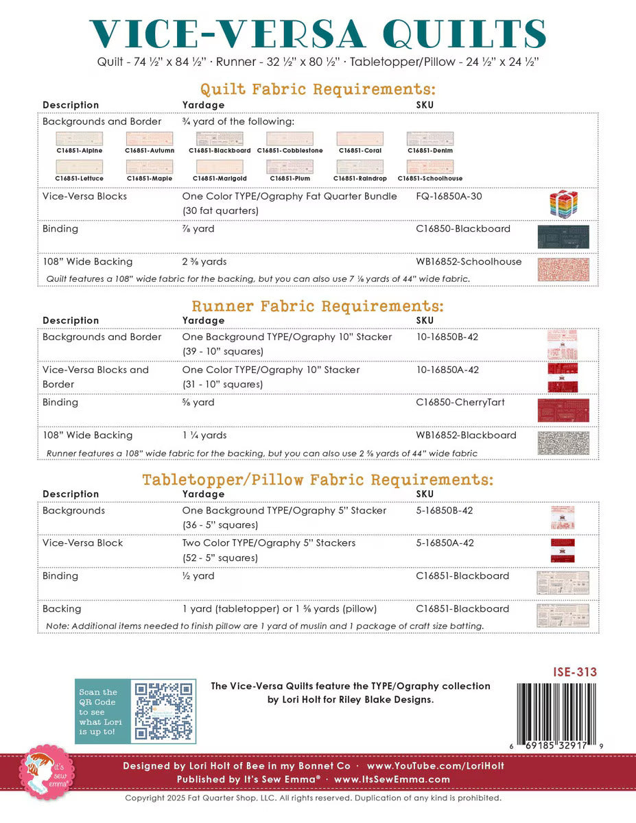 Pattern, Vice-Versa Quilt, Runner, and Pillow by Lori Holt