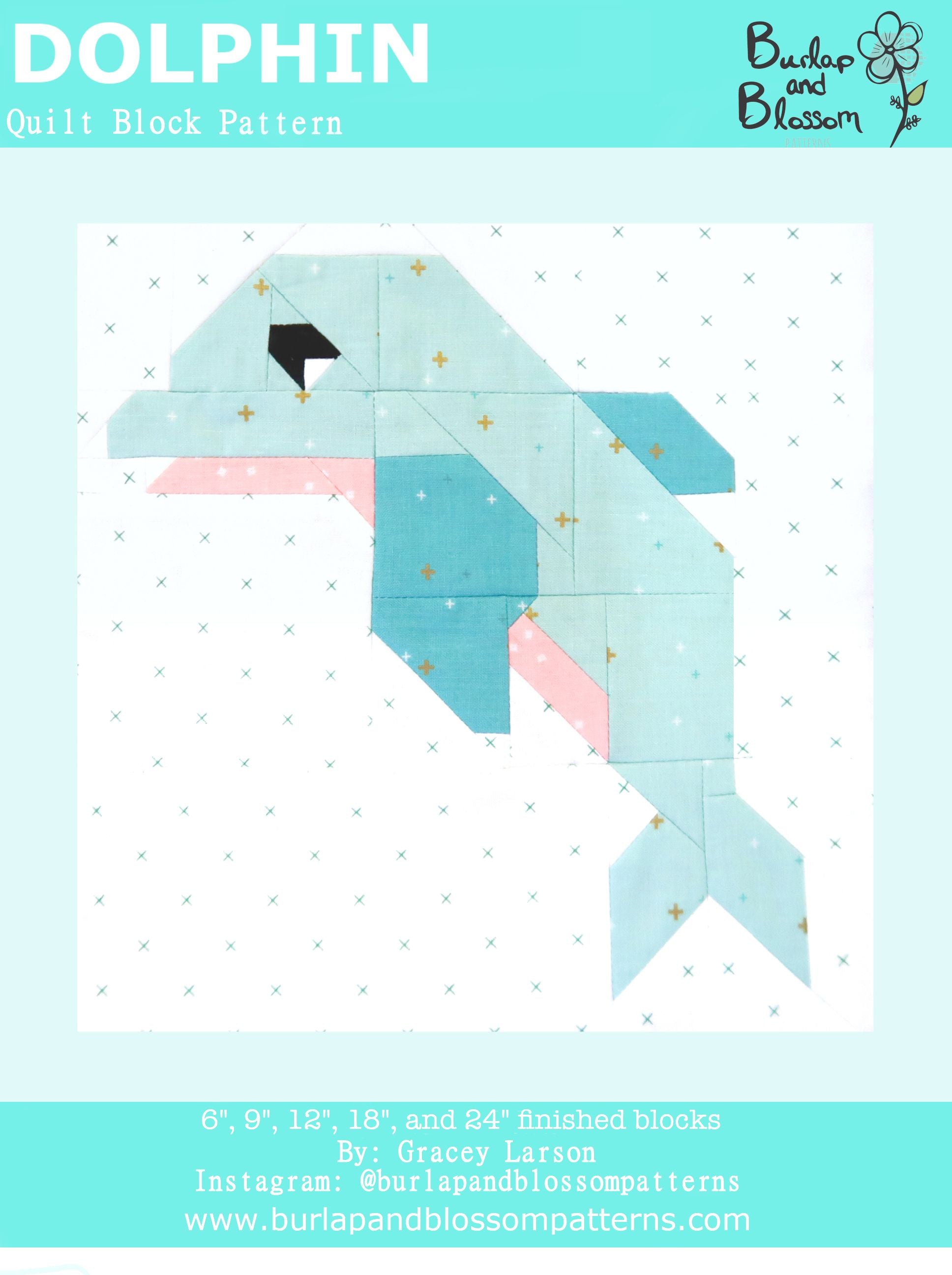 Pattern, Dolphin Quilt Block by Burlap and Blossom (digital download)