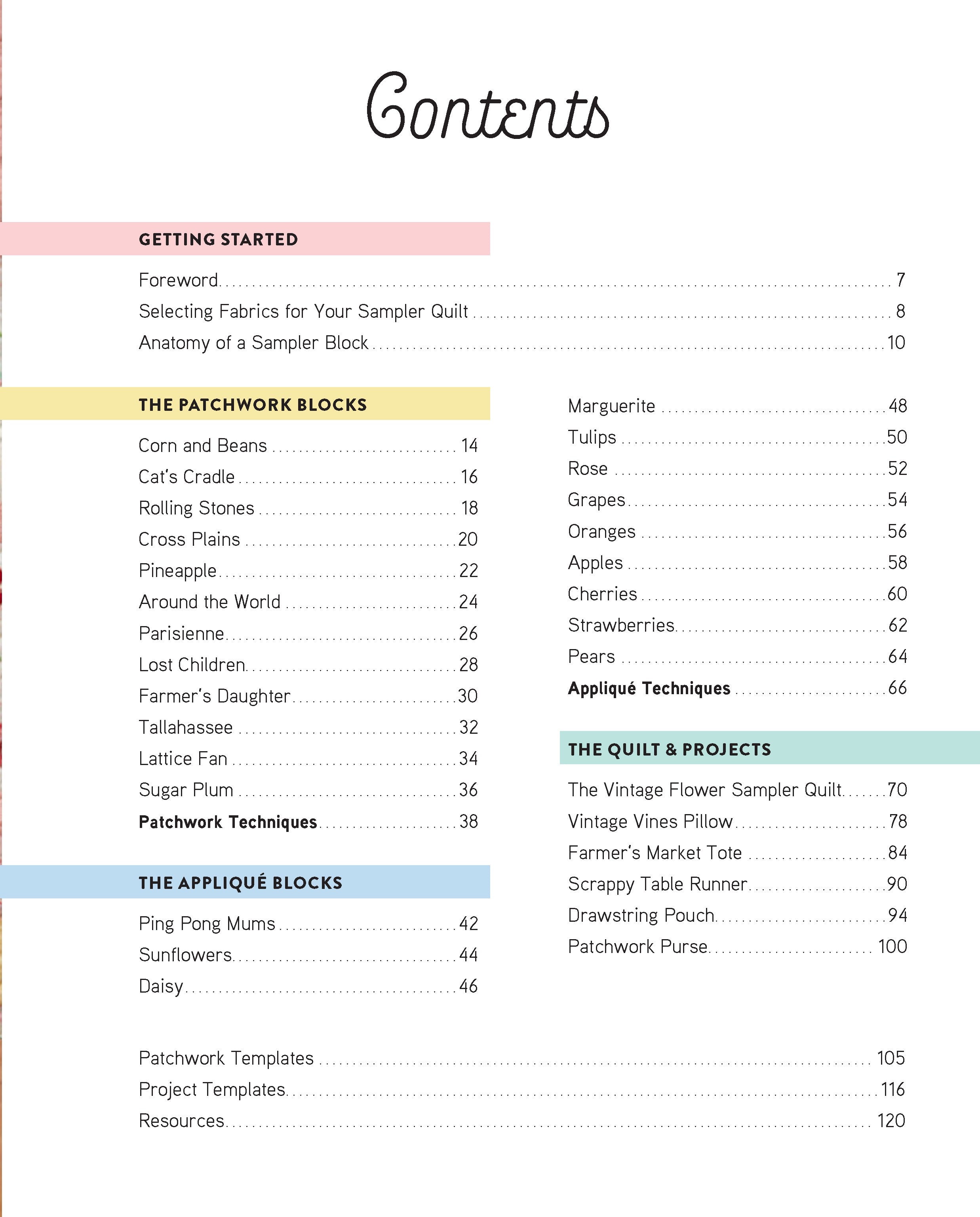 Vintage Flower Sampler Pattern Book Index