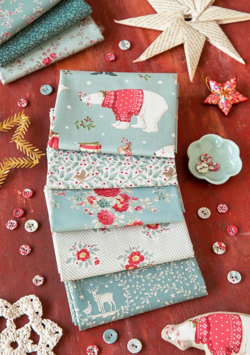 Fabric, Merry Little Christmas Collection DUCK EGG BLUE by Tilda - FAT QUARTER BUNDLE