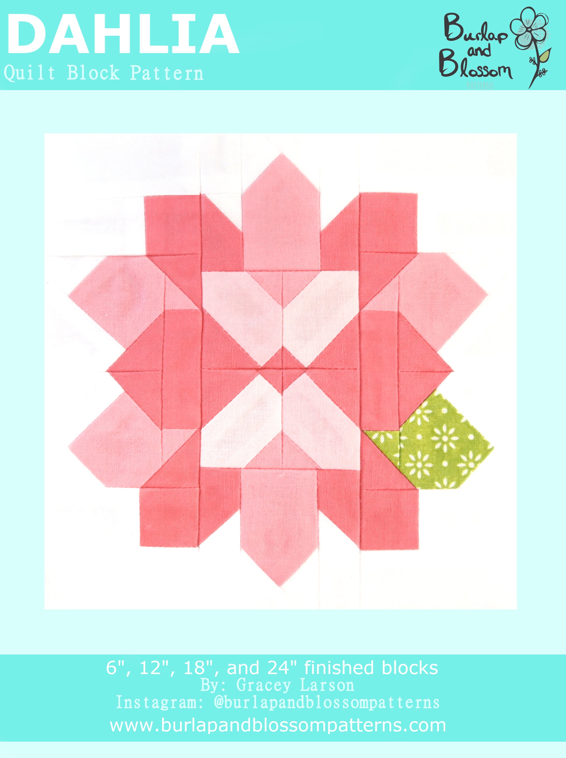 Burlap and Blossom Dahlia Quilt Block