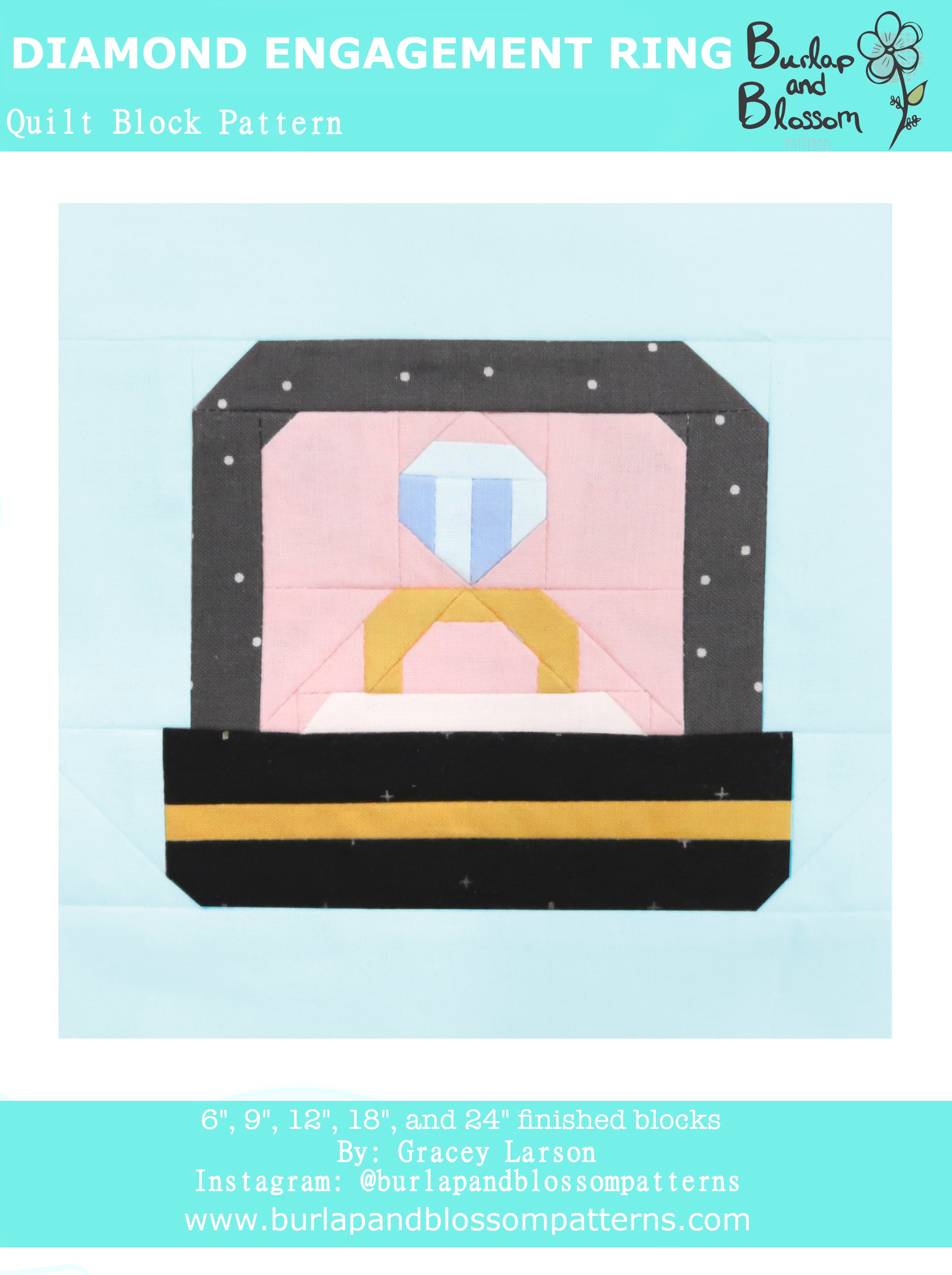 Pattern, Diamond Engagement Ring Quilt Block by Burlap and Blossom (digital download)
