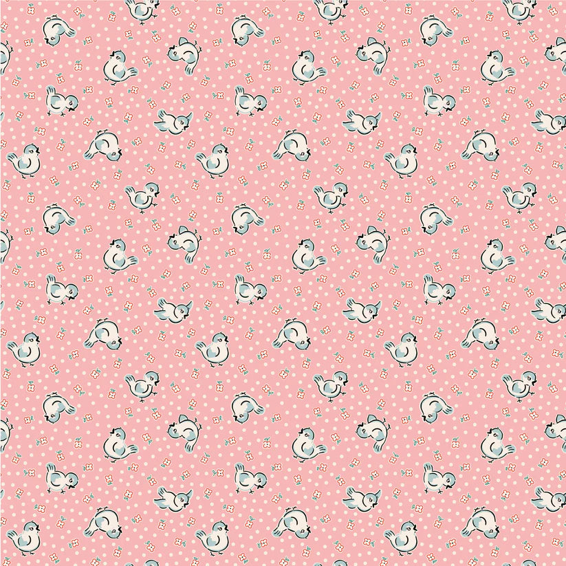 Fabric, Poppie Cotton Home Sweet Home - Pink Bluebirds (by the yard)