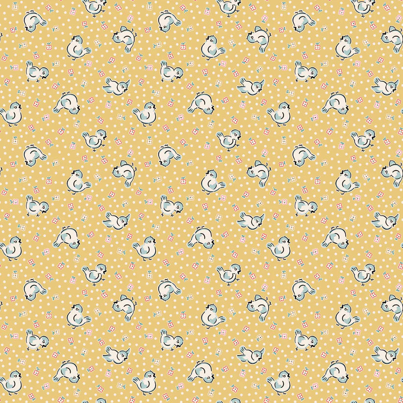 Fabric, Poppie Cotton Home Sweet Home - Yellow Bluebirds (by the yard)