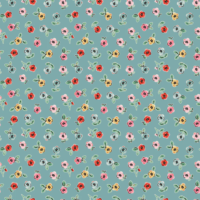 Fabric, Poppie Cotton Home Sweet Home - Blue Cheery Florals (by the yard)