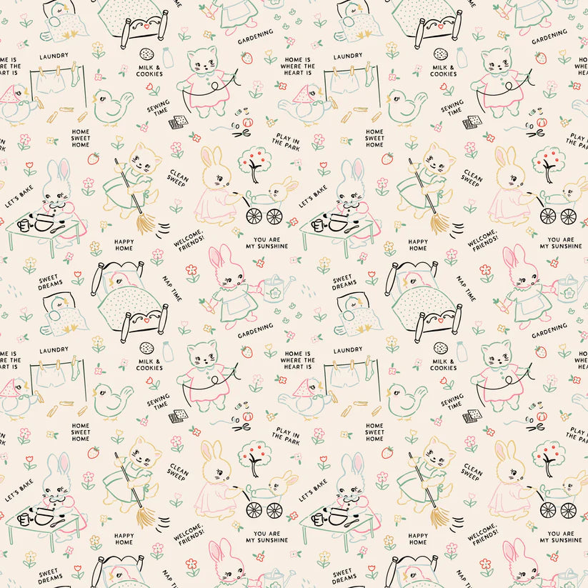 Fabric, Poppie Cotton Home Sweet Home - Multi Chore Time (by the yard)