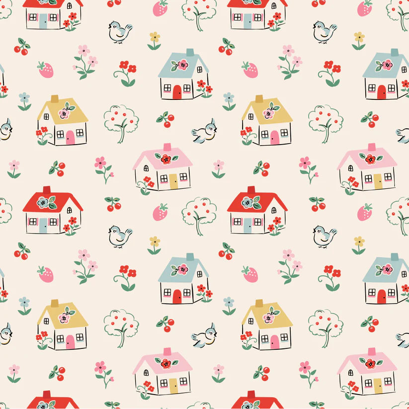 Fabric, Poppie Cotton Home Sweet Home - Cream Happy Home (by the yard)