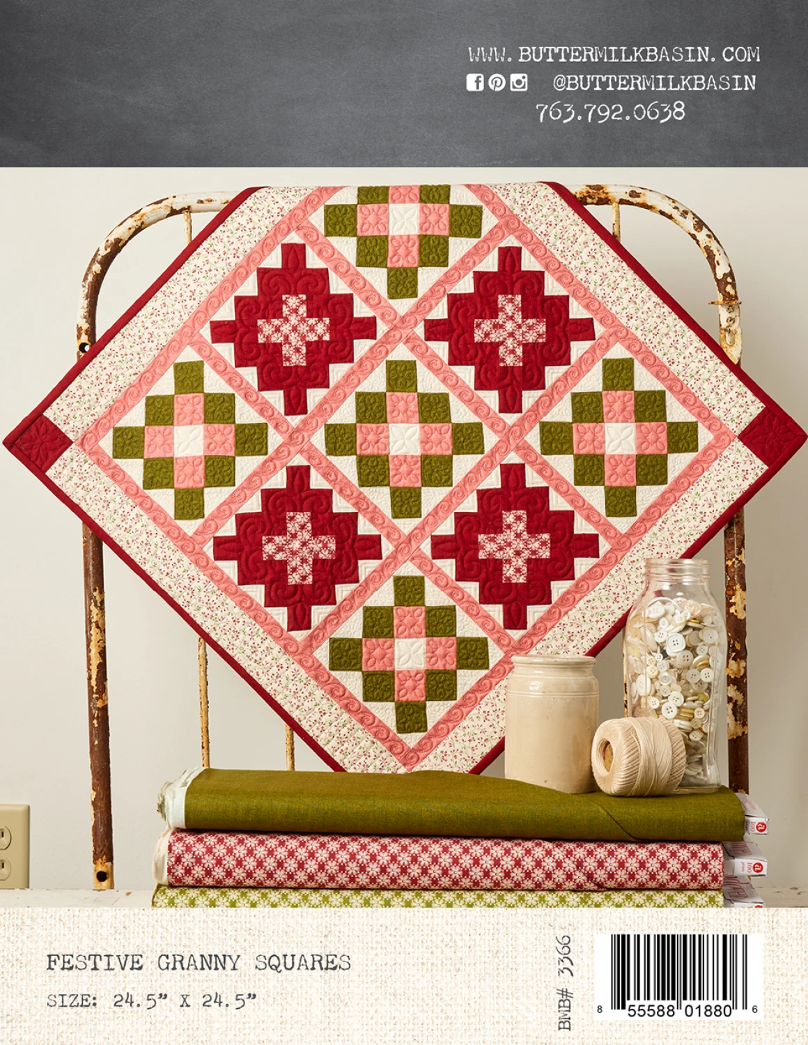 PATTERN, Festive Granny Squares Wallhanging Quilt by Buttermilk Basin