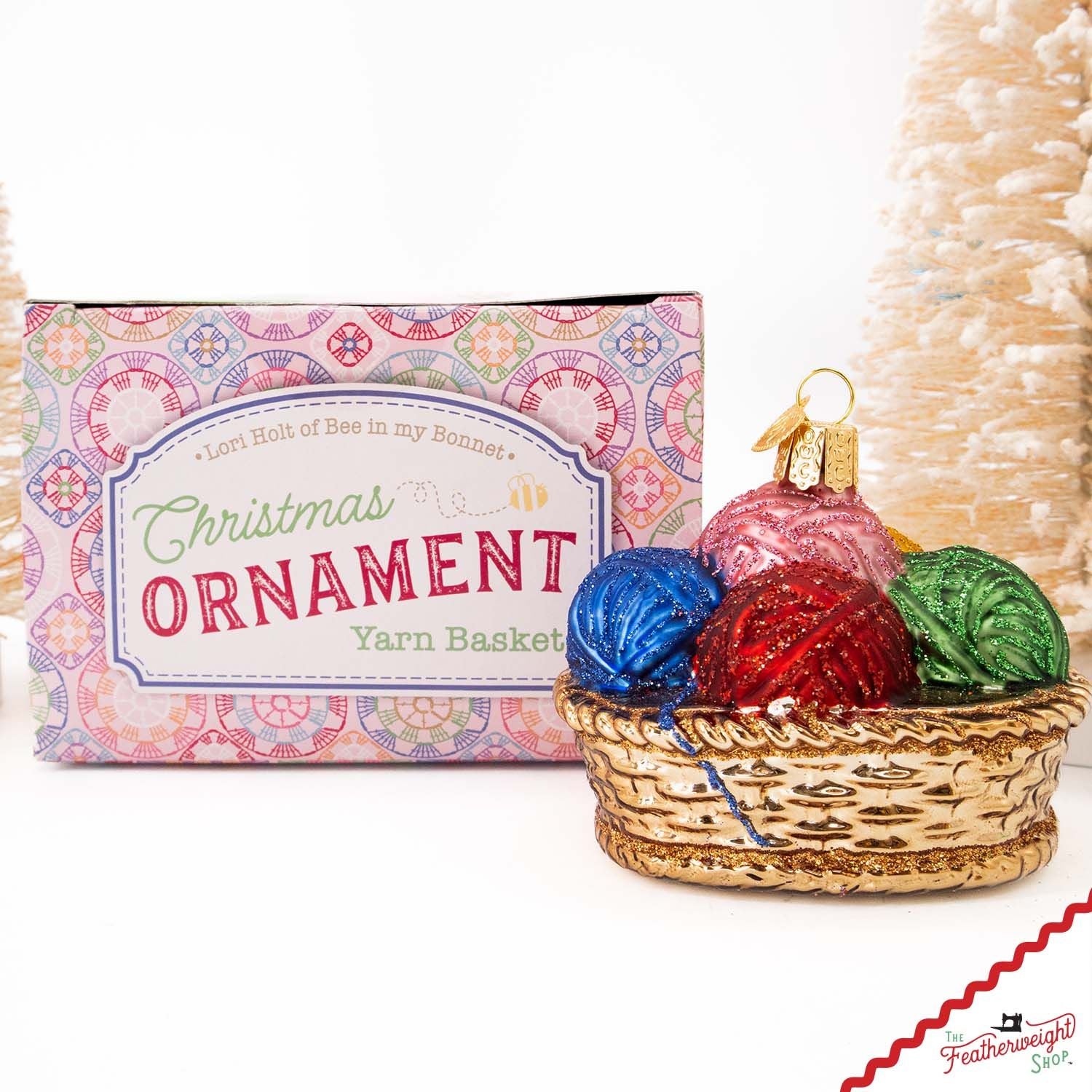 Christmas ORNAMENT, Yarn Basket - Hand Painted Blown Glass by Lori Holt