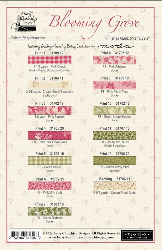 PATTERN, Blooming Grove Quilt by Betsy Chutchian Designs