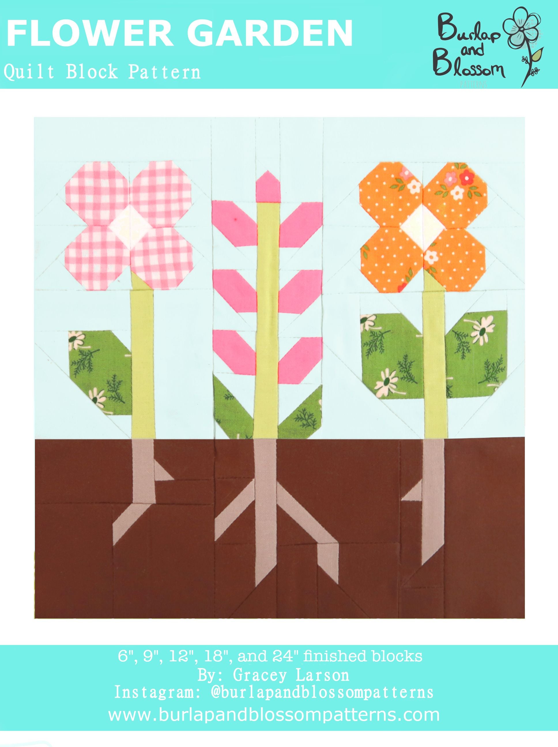 Pattern, Flower Garden Quilt Block by Burlap and Blossom (digital download)