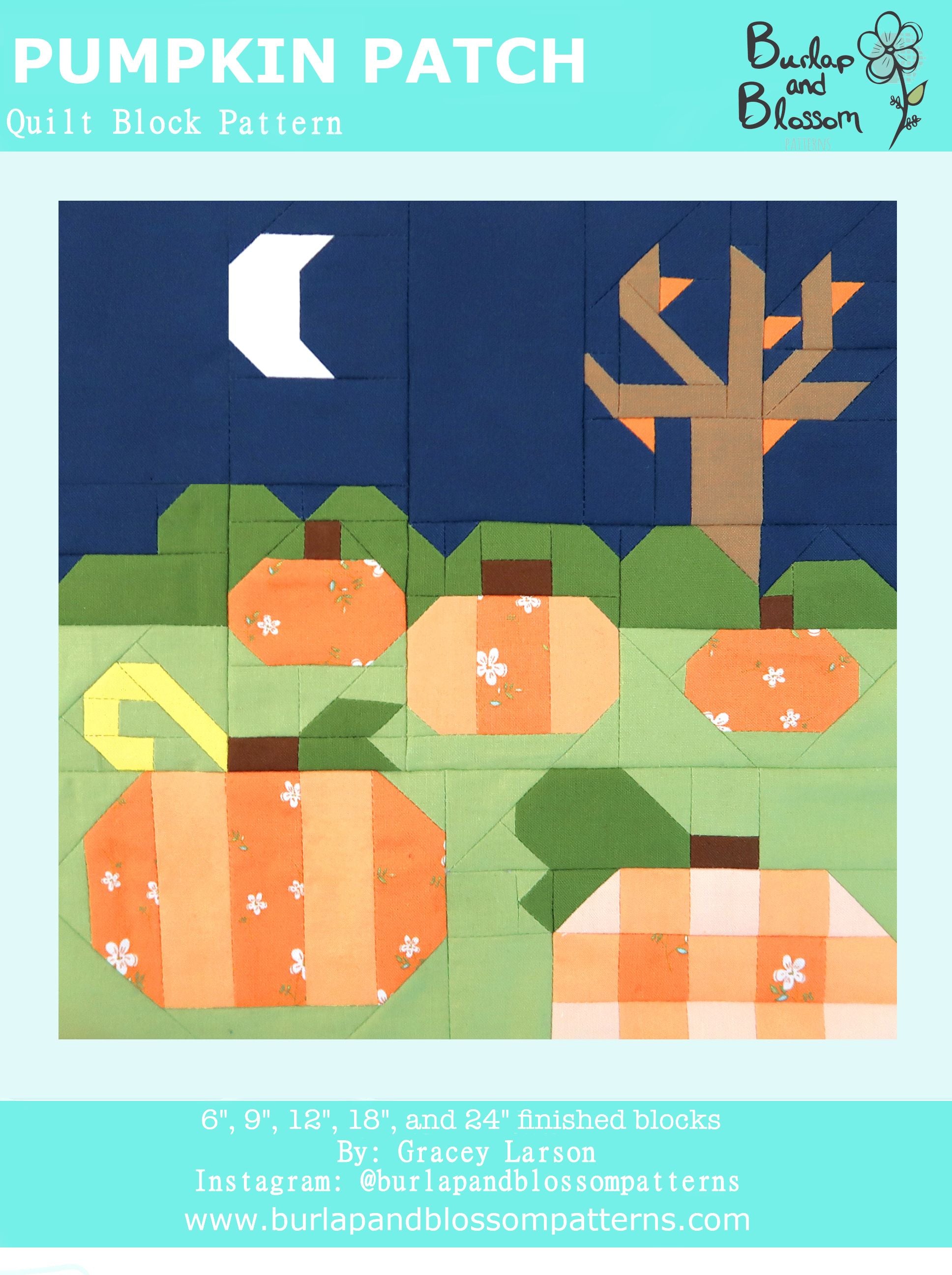 Pattern, Pumpkin Patch Quilt Block by Burlap and Blossom (digital download)