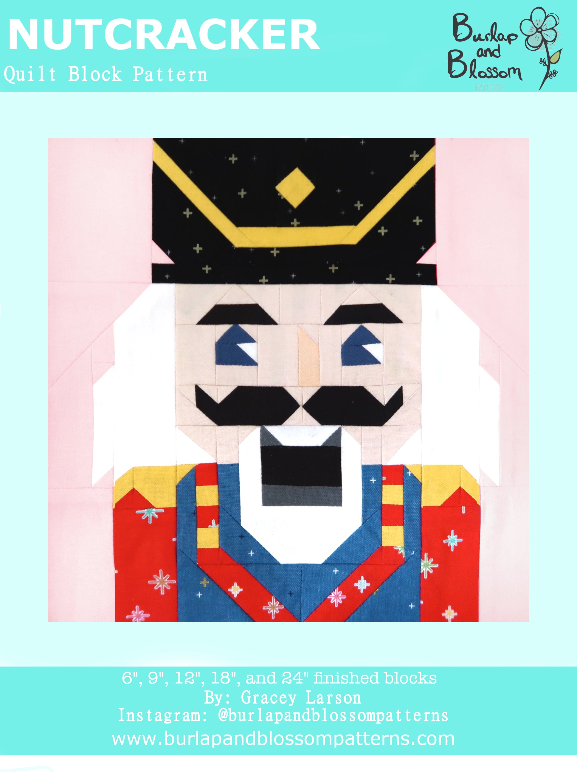 Pattern, Nutcracker Christmas Block by Burlap and Blossom (digital download)