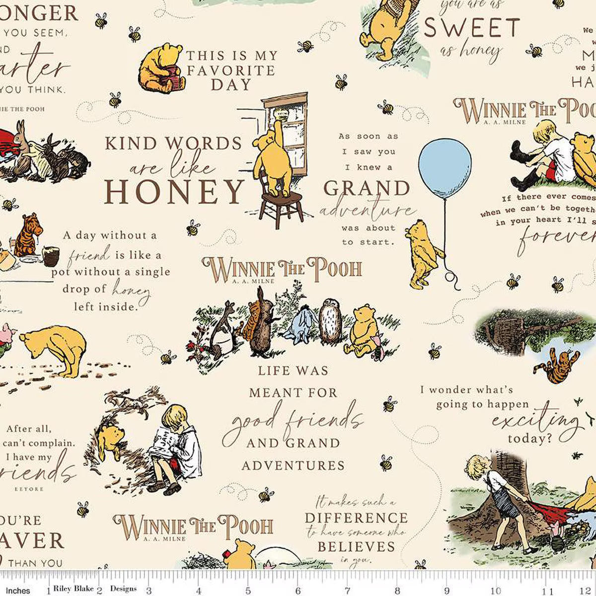 Fabric, Winnie the Pooh - Main, CREAM (by the yard)