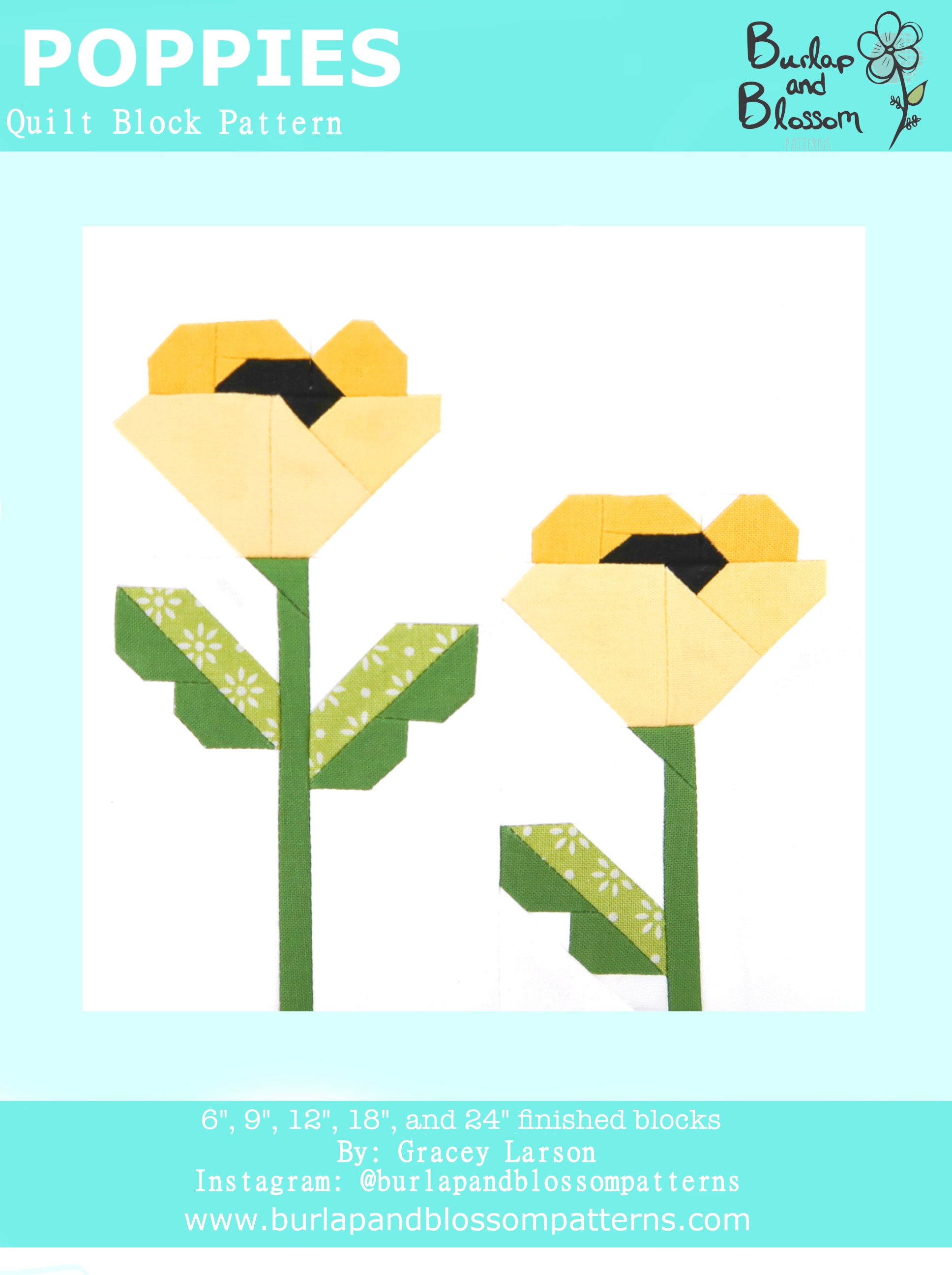 Pattern, Poppies Flower Block by Burlap and Blossom (digital download)