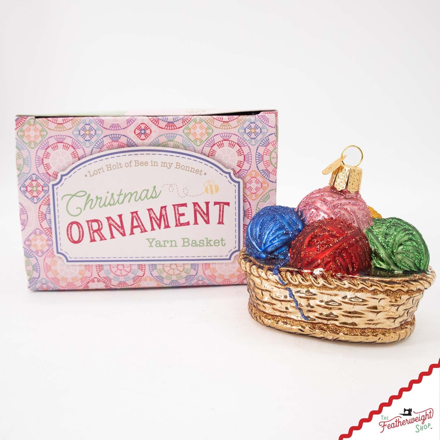 Christmas ORNAMENT, Yarn Basket - Hand Painted Blown Glass by Lori Holt