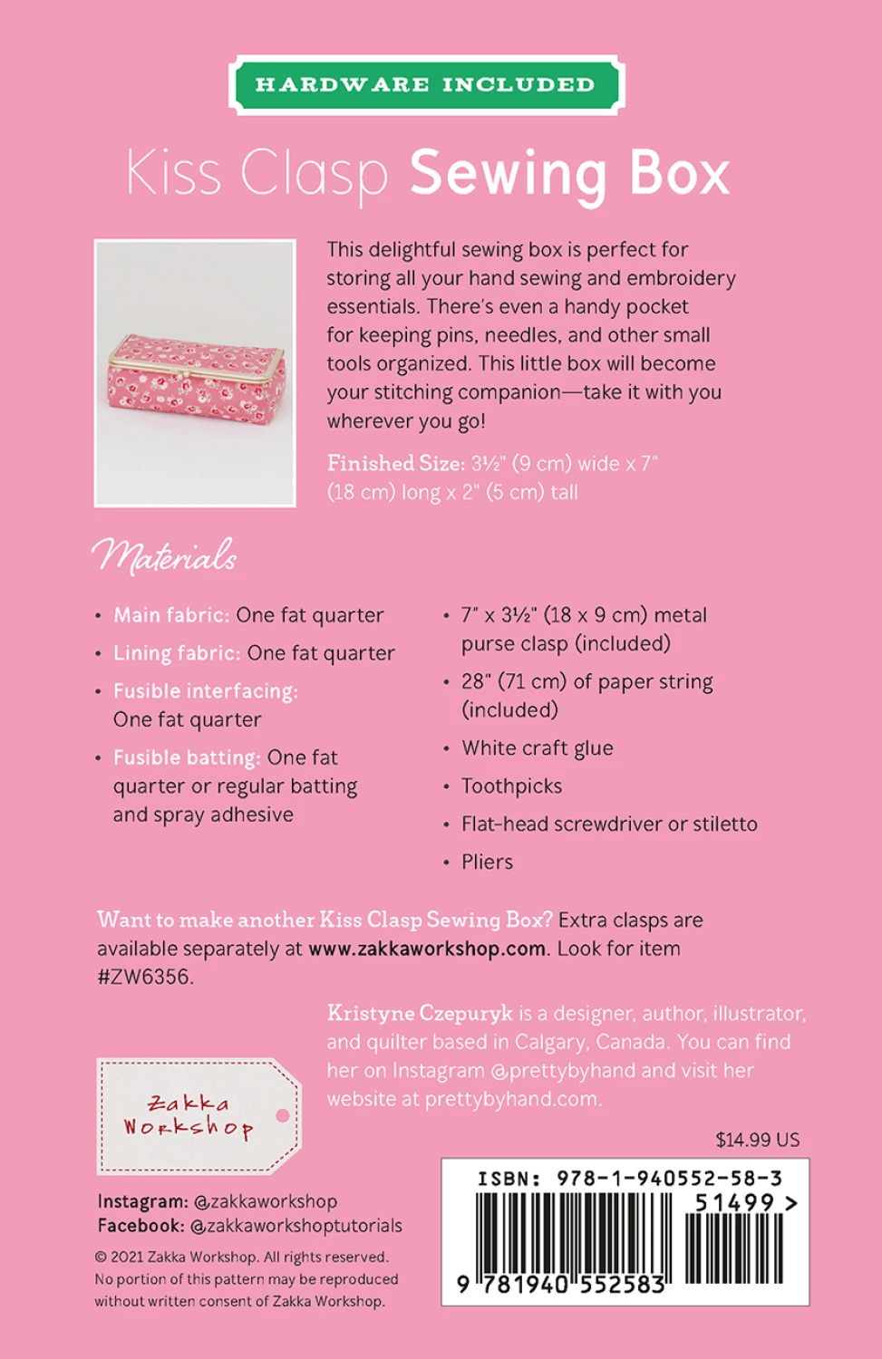 PATTERN, Kiss Clasp Sewing Box + Hardware Kit