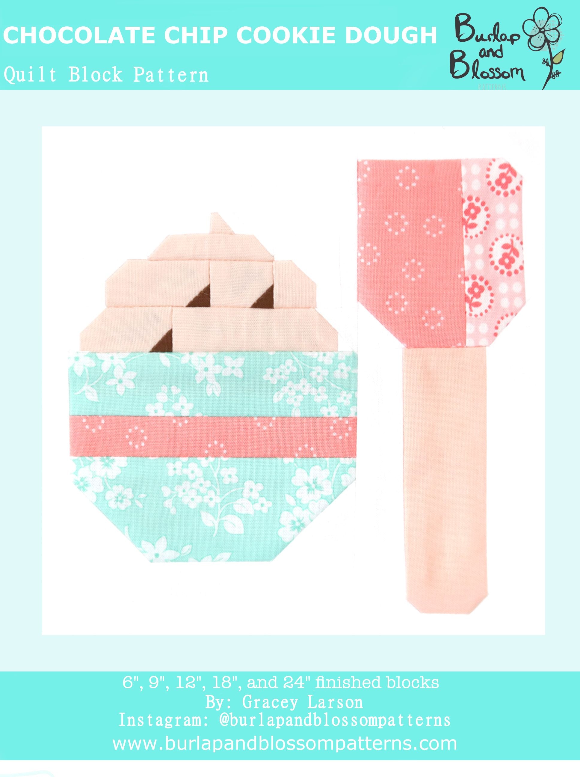 Pattern, Chocolate Chip Cookie Dough Quilt Block by Burlap and Blossom (digital download)