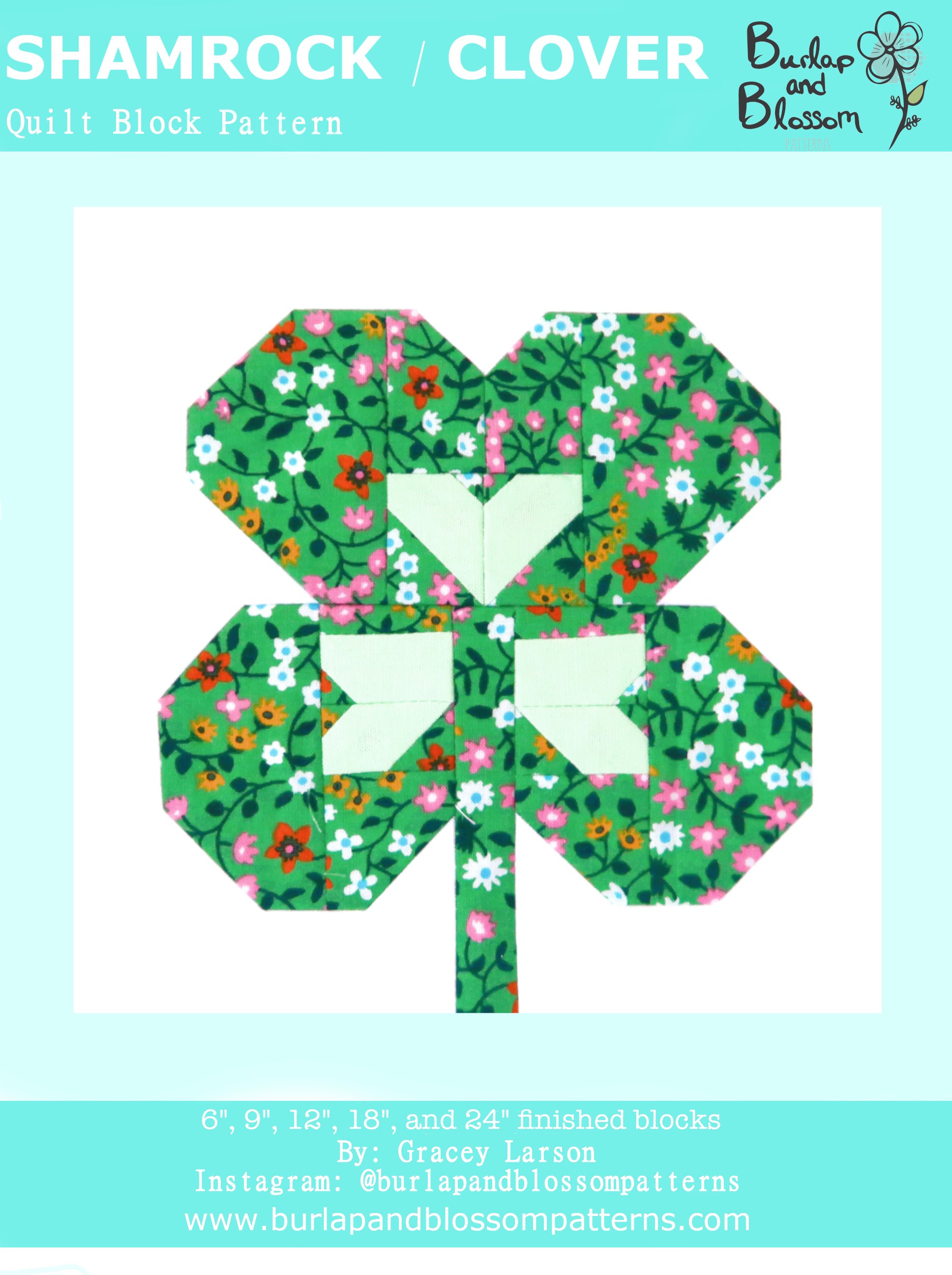 Pattern, Shamrock Clover Block by Burlap and Blossom (digital download)